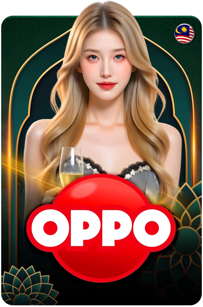 OPPO live casino — blonde lady dealer with champagne